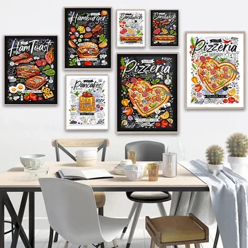 Пица, бургери, Хот-дог, плакат, монтиране на изкуството, платно, картината бързо приготвяне, моделът за ресторант, кухня, трапезария, домашен декор