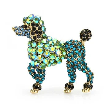 Брошки във формата на кучета със зелен планински хрусталем, метални Брошки във формата на сладки кученца, Подарък Эмалевые игли